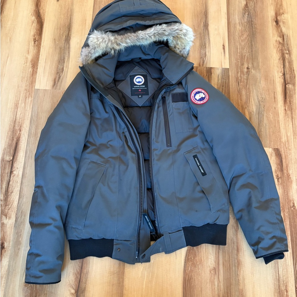 Canada Goose Men's Gray Puffer Jacket with Coyote Fur Hood